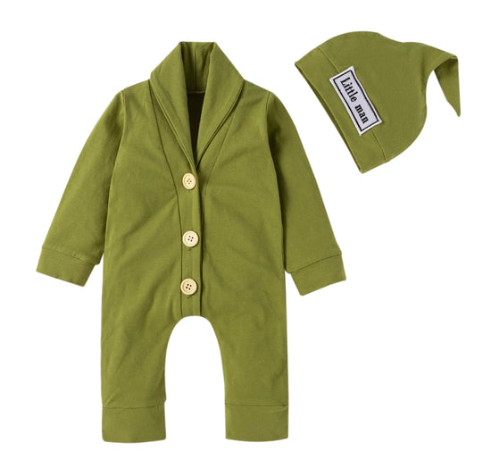 Little Man Green Collar Jumpsuit Set