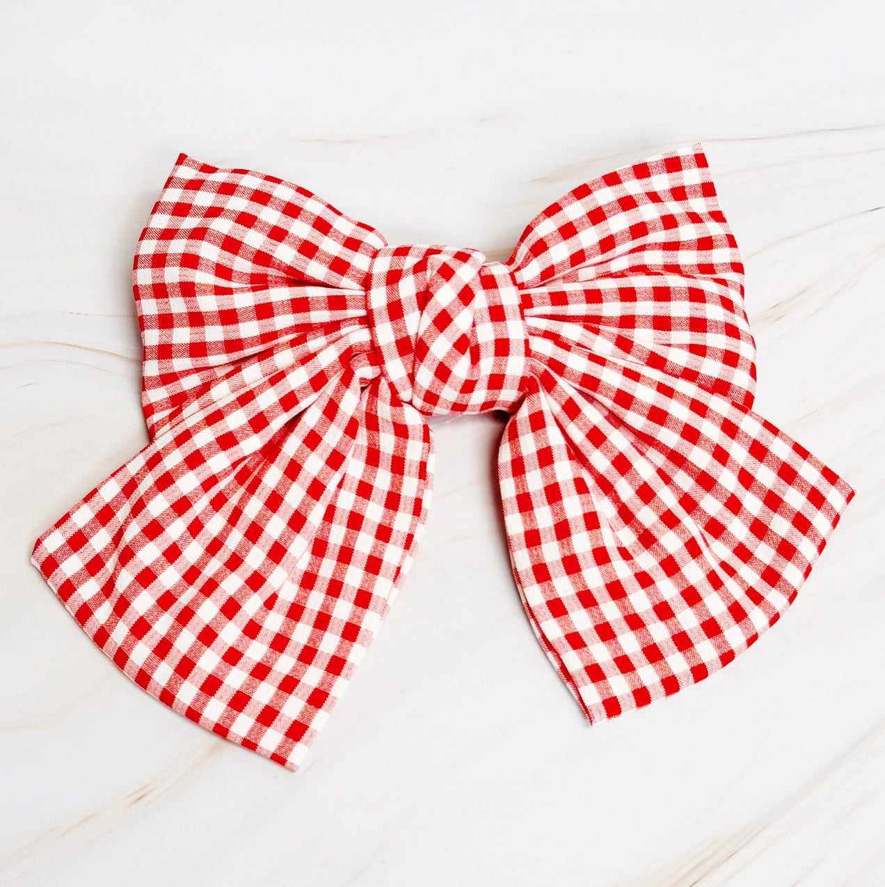 Gingham Girls Bow - Red - Revel Boutique