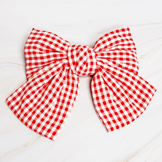 Gingham Girls Bow - Red