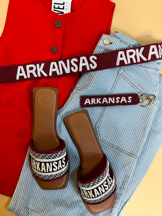 Go Arkansas Embroidered Sandals - Revel Boutique