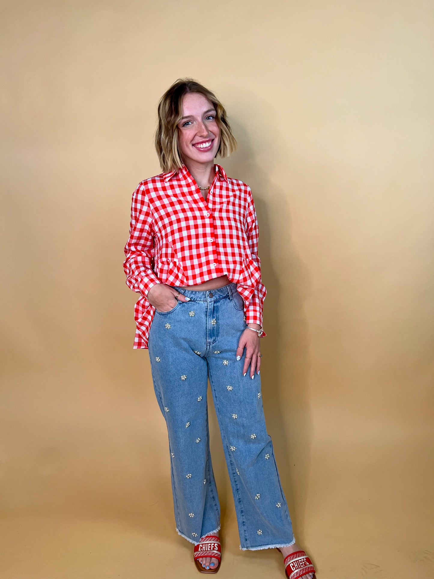 Mackenzie Red Gingham Button Down - Revel Boutique