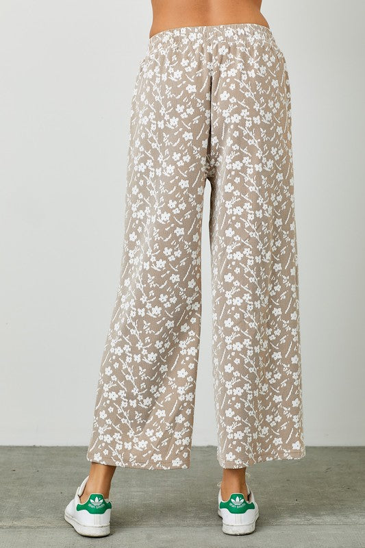 Water Lily Jacquard Pants - Tan - Revel Boutique