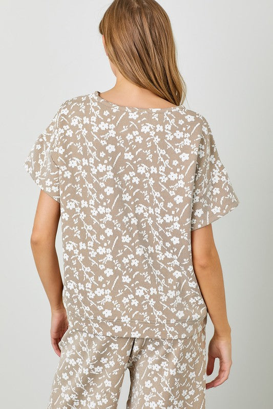 Water Lily Jacquard Top - Tan - Revel Boutique