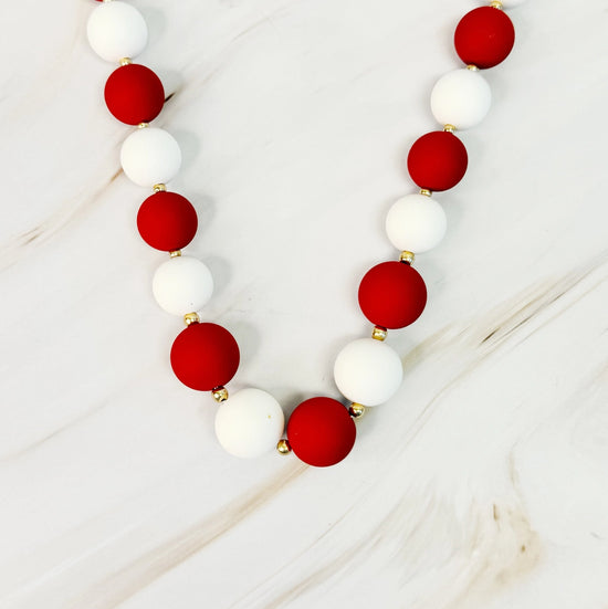 Red/White Champion Ball Bead Necklace