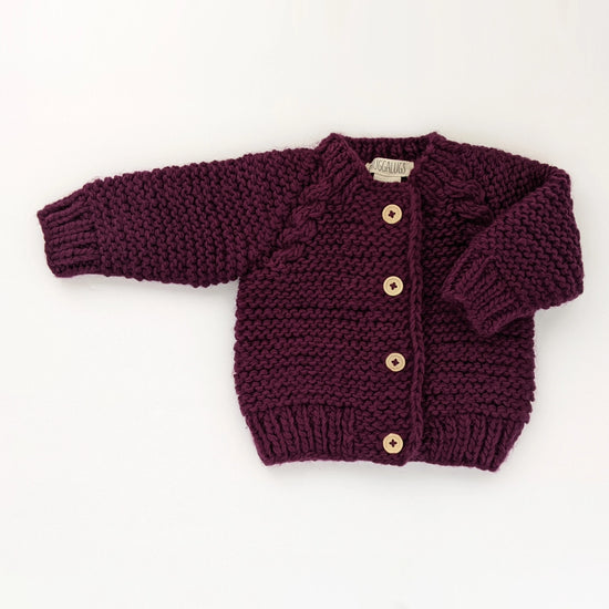 Plum Garter Stitch Baby Cardigan - Revel Boutique