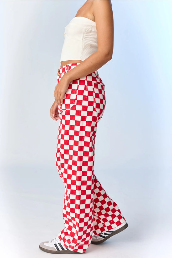 Checking In Pants - Red - Revel Boutique