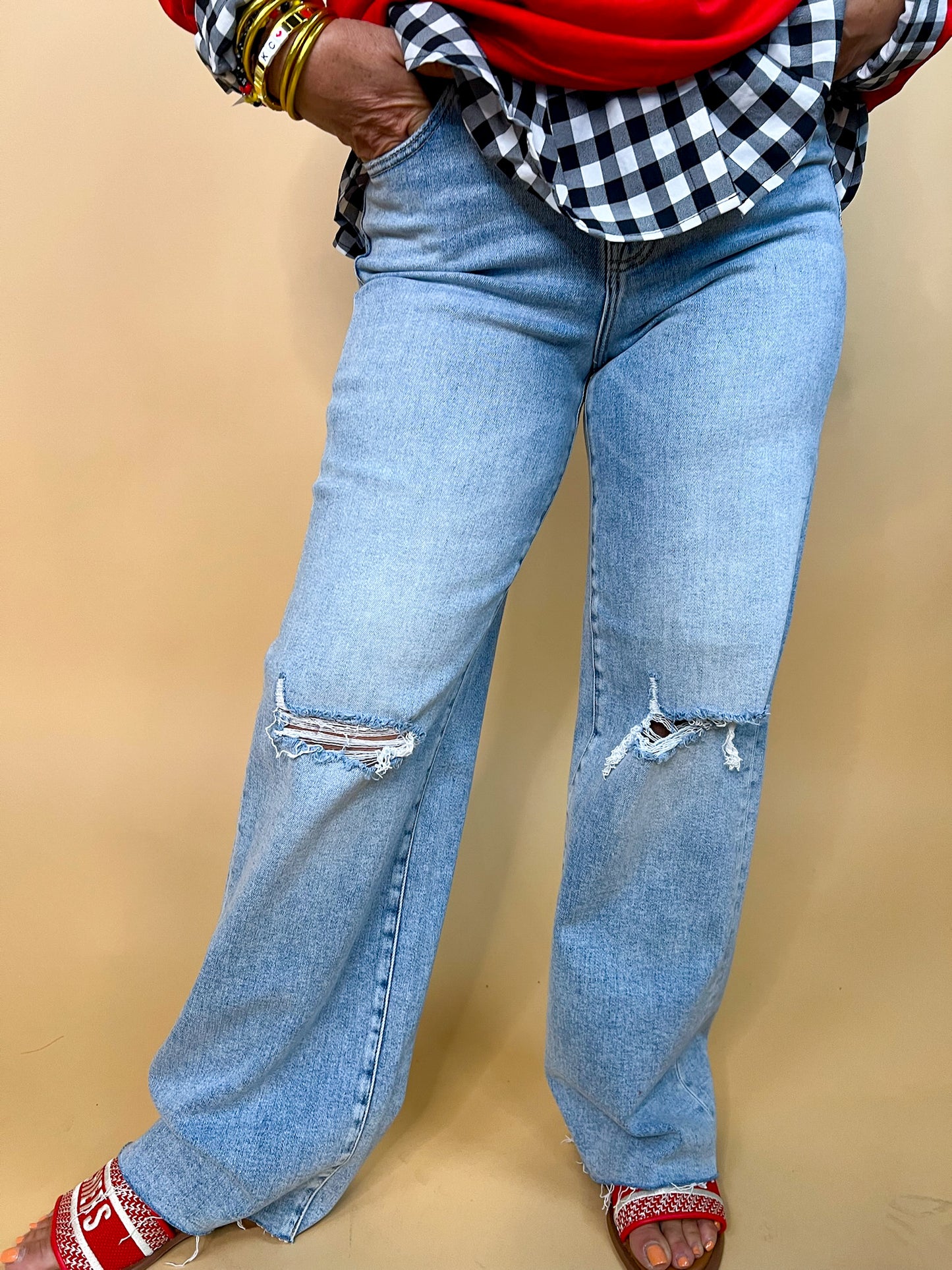 Logan High Rise Dad Jean - Light Blue - Revel Boutique