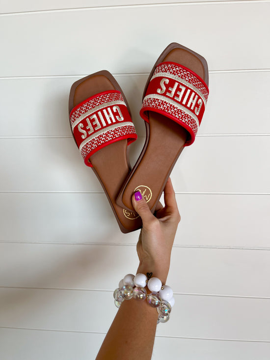 Go Chiefs Embroidered Sandals - Revel Boutique