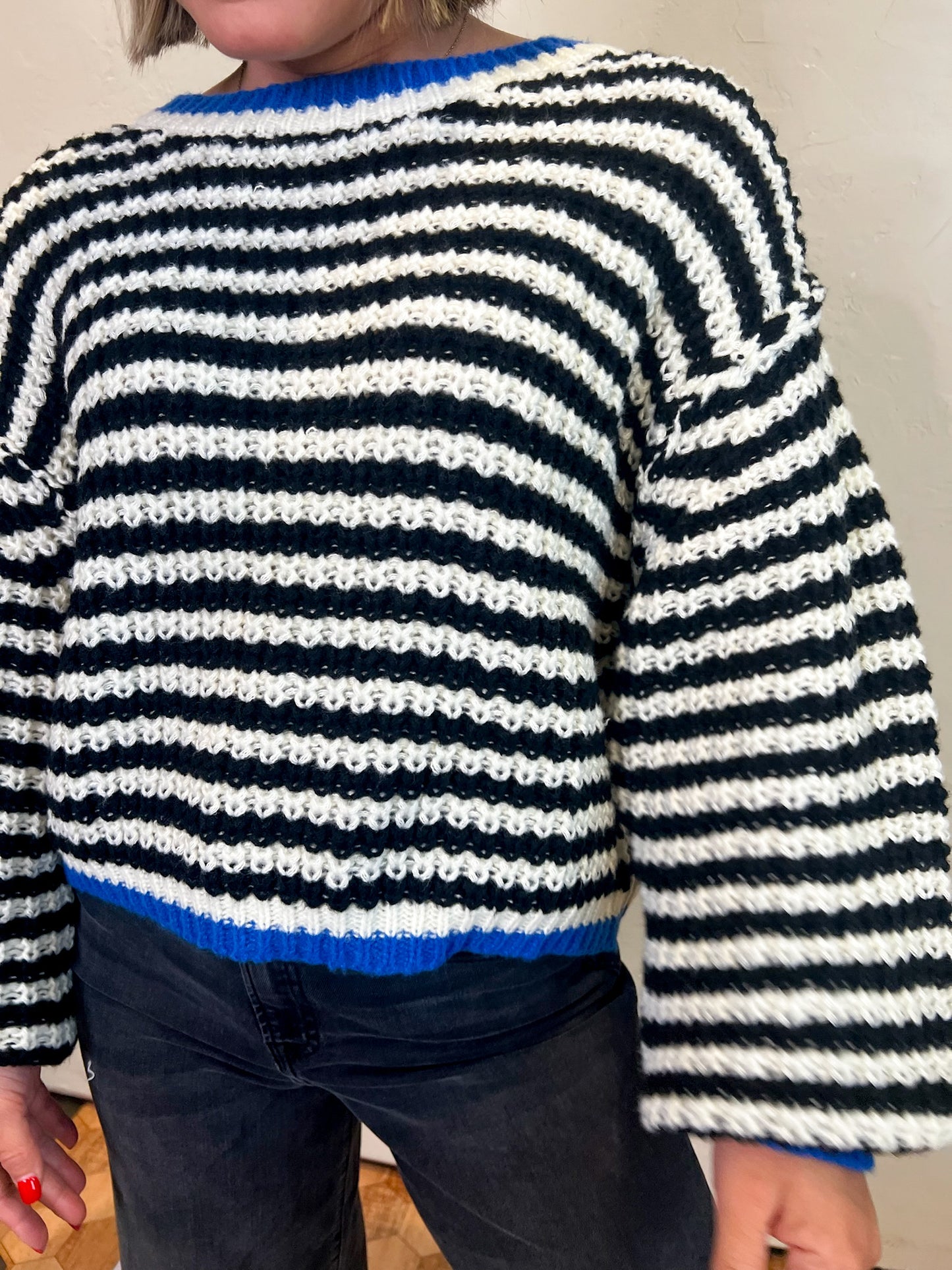 Curled Up Striped Sweater - Blue