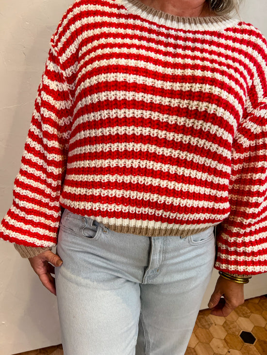 Curled Up Striped Sweater - Red