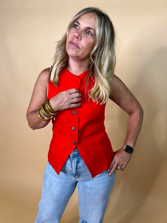 Power Moves Button Vest - Red - Revel Boutique