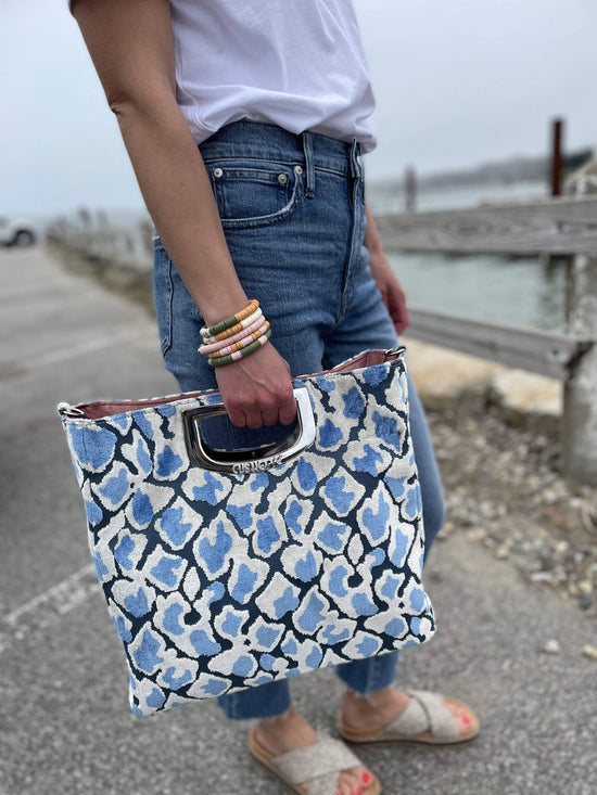 Artisan Duchess Crossbody - Blue Leopard w Chrome Adjustable