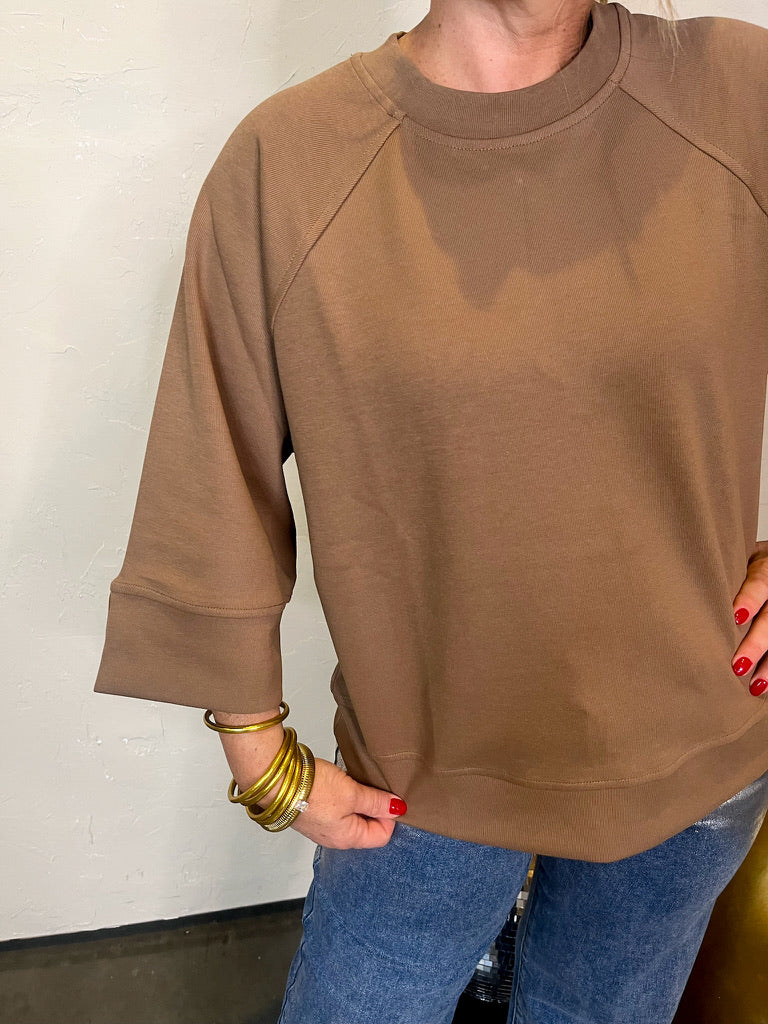 Shea Raglan 3/4 Sleeve Pullover - Brown