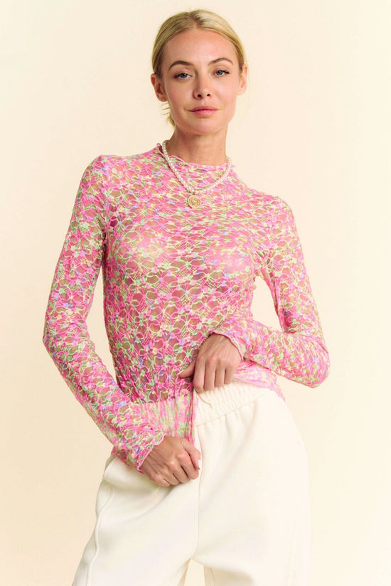 Garden Party Lace Mesh Top - Pink - Revel Boutique