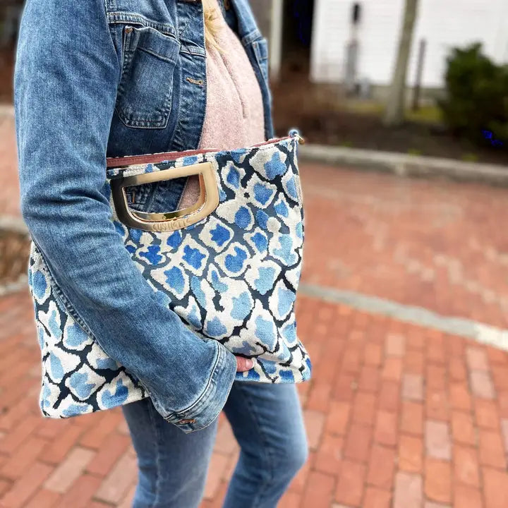 Artisan Jane Crossbody - Blue Leopard w/Chrome Non-Adjustable