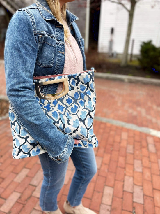 Artisan Duchess Crossbody - Blue Leopard w Gold Adjustable