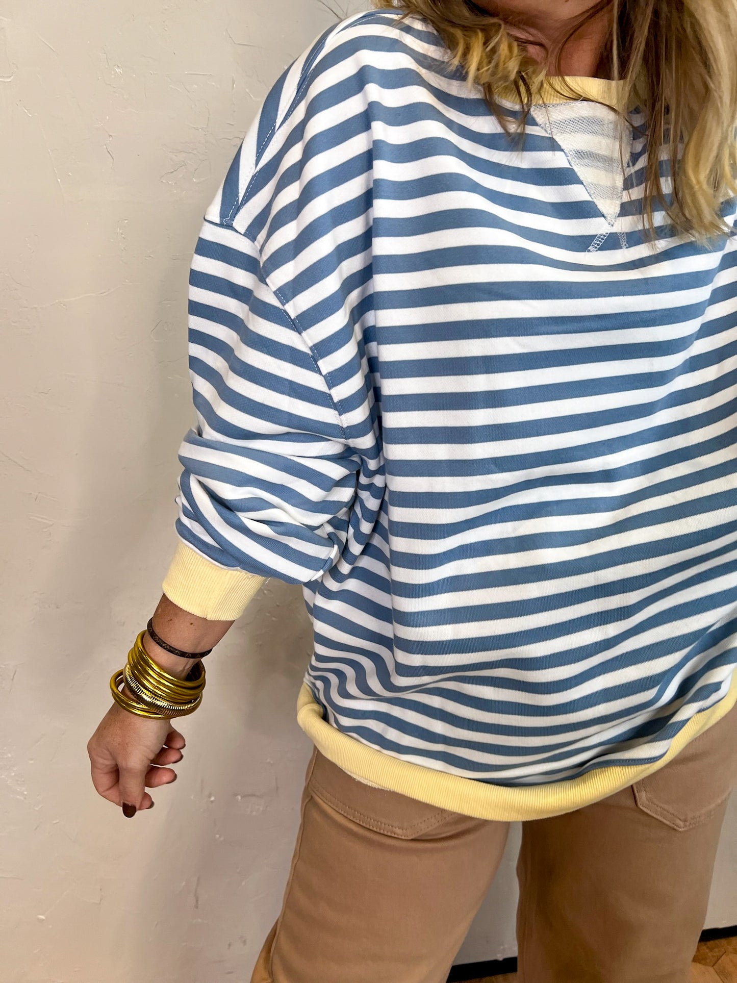 Going Viral Oversized Stripe Top - Antique Blue