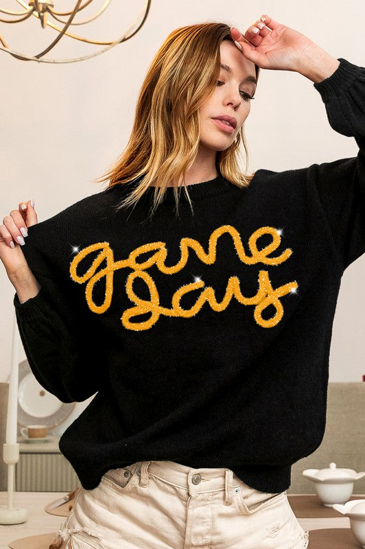 Gameday Script Sweater - Black/Gold