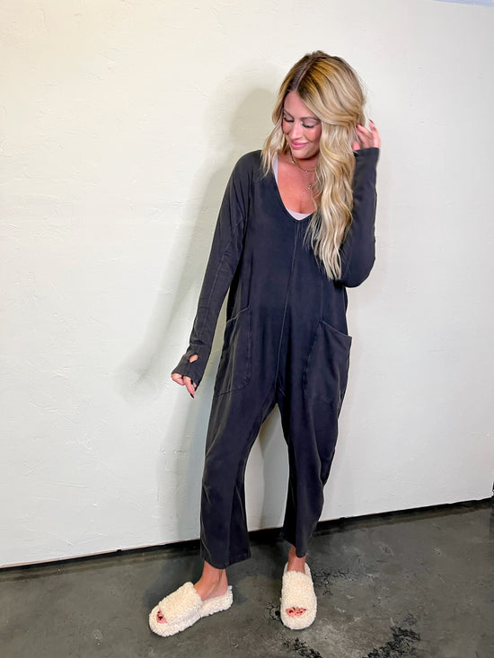 Free People: Hot Shot Long Sleeve Onesie - Black