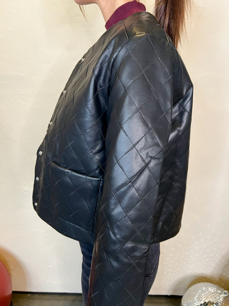 Crawford Quilted Faux Leather Jacket - Black