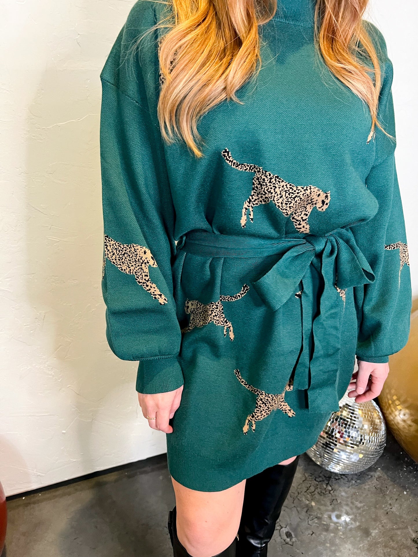 Race Ya Cheetah Sweater Dress - Emerald