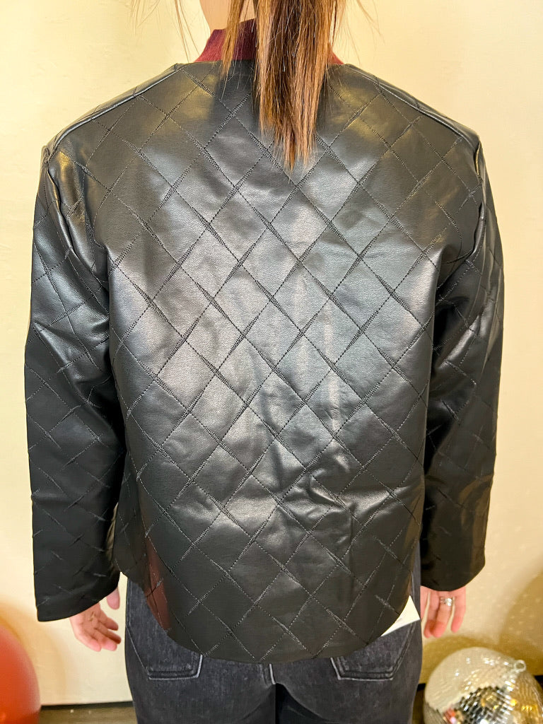 Crawford Quilted Faux Leather Jacket - Black