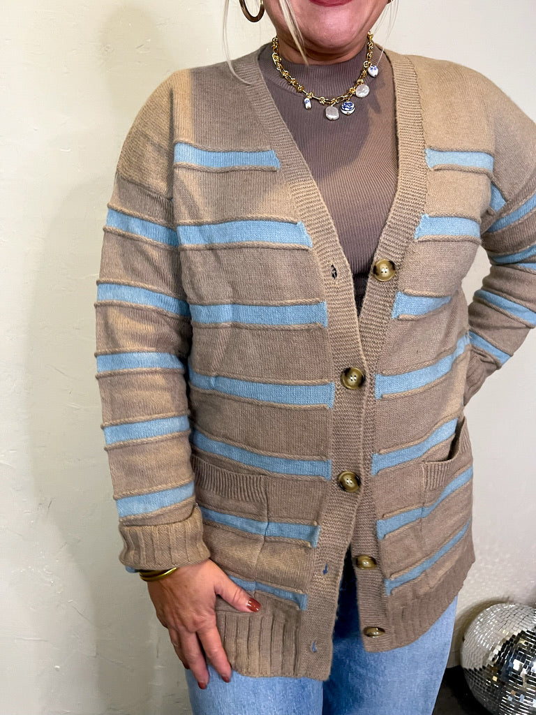 Stripe On It Cardigan - Taupe