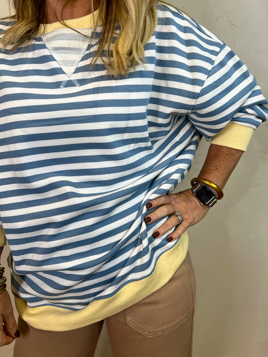 Going Viral Oversized Stripe Top - Antique Blue