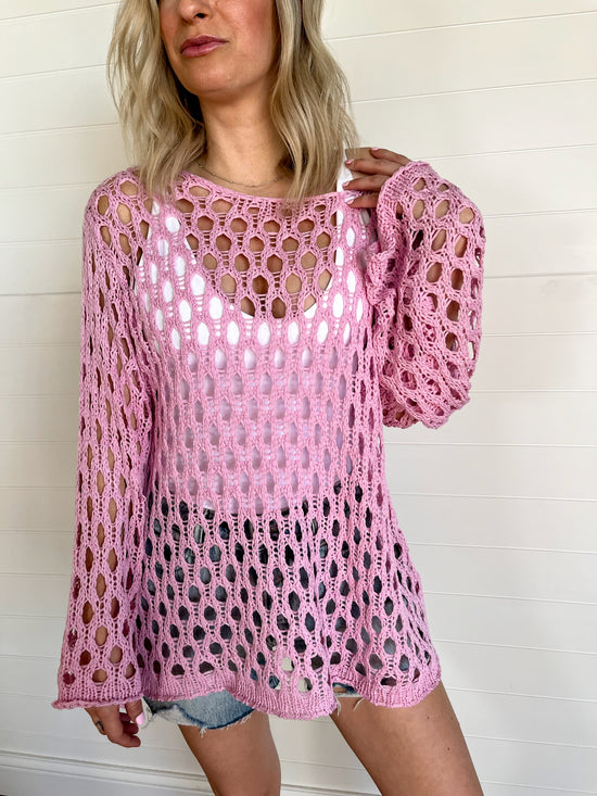 Caicos Open Weave Sweater - Pink - Revel Boutique