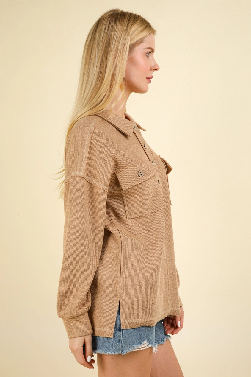 DoorBuster Collared Henley - Taupe