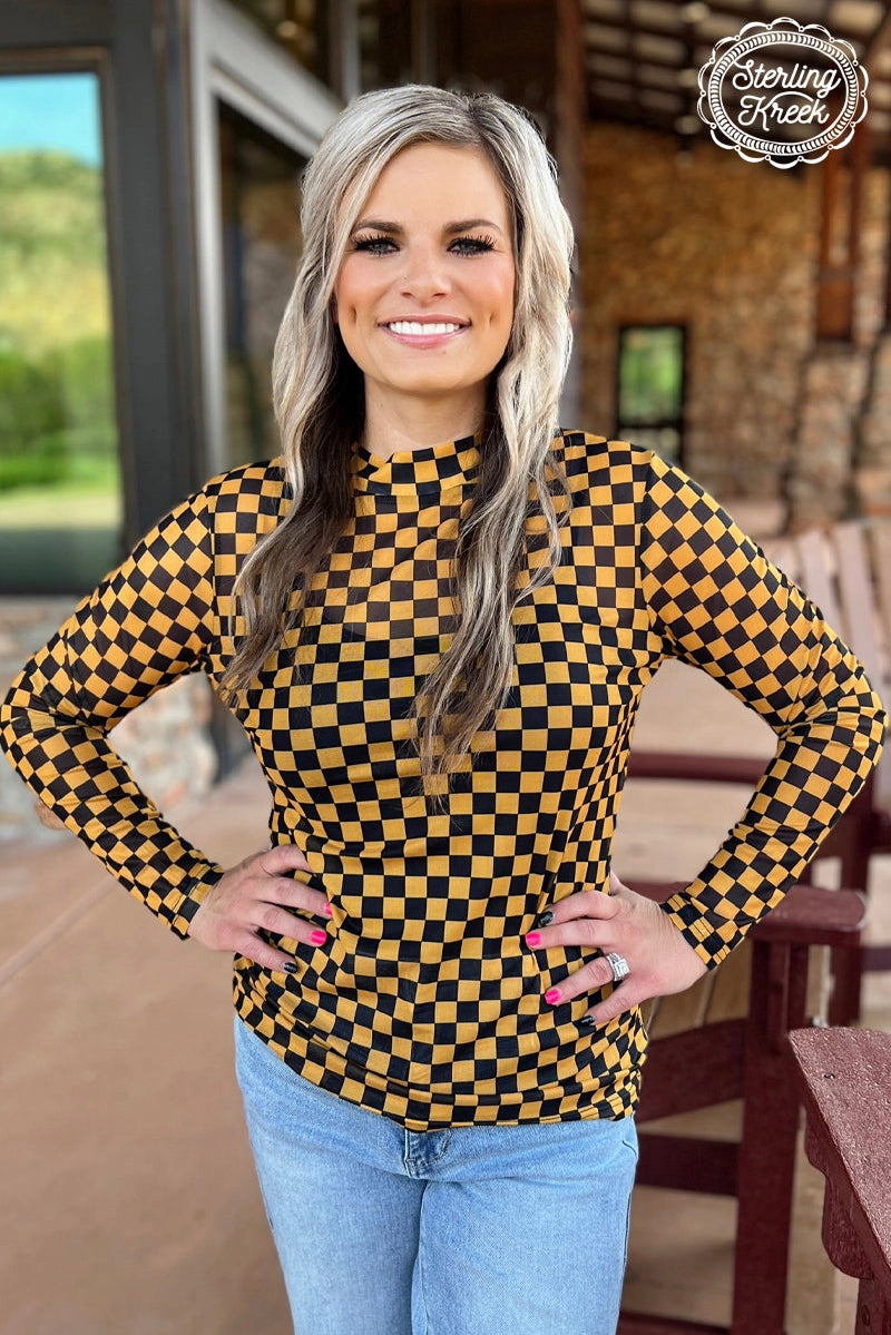 Gold & Black Pep Rally Check Mesh Top - Revel Boutique