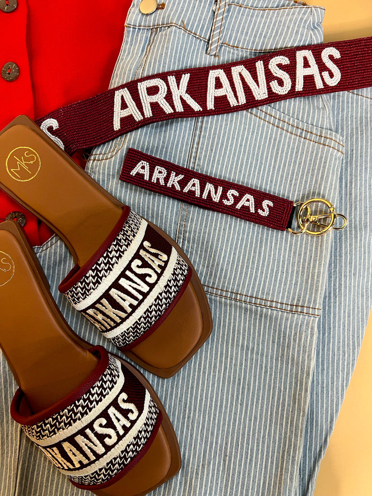 Go Arkansas Embroidered Sandals - Revel Boutique