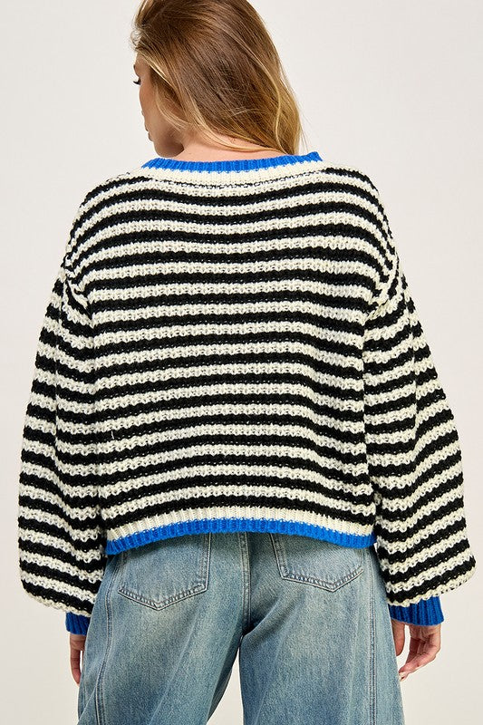 Curled Up Striped Sweater - Blue