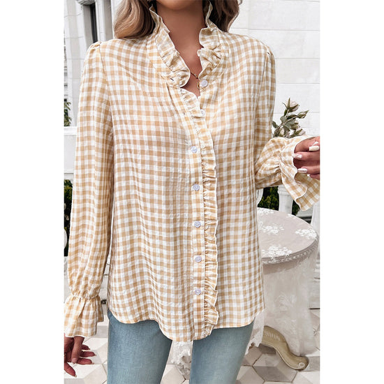 Genevieve Gingham Blouse - Khaki - Revel Boutique