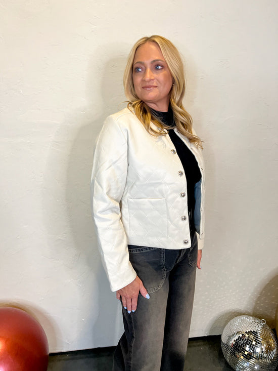 Crawford Quilted Faux Leather Jacket - Ivory