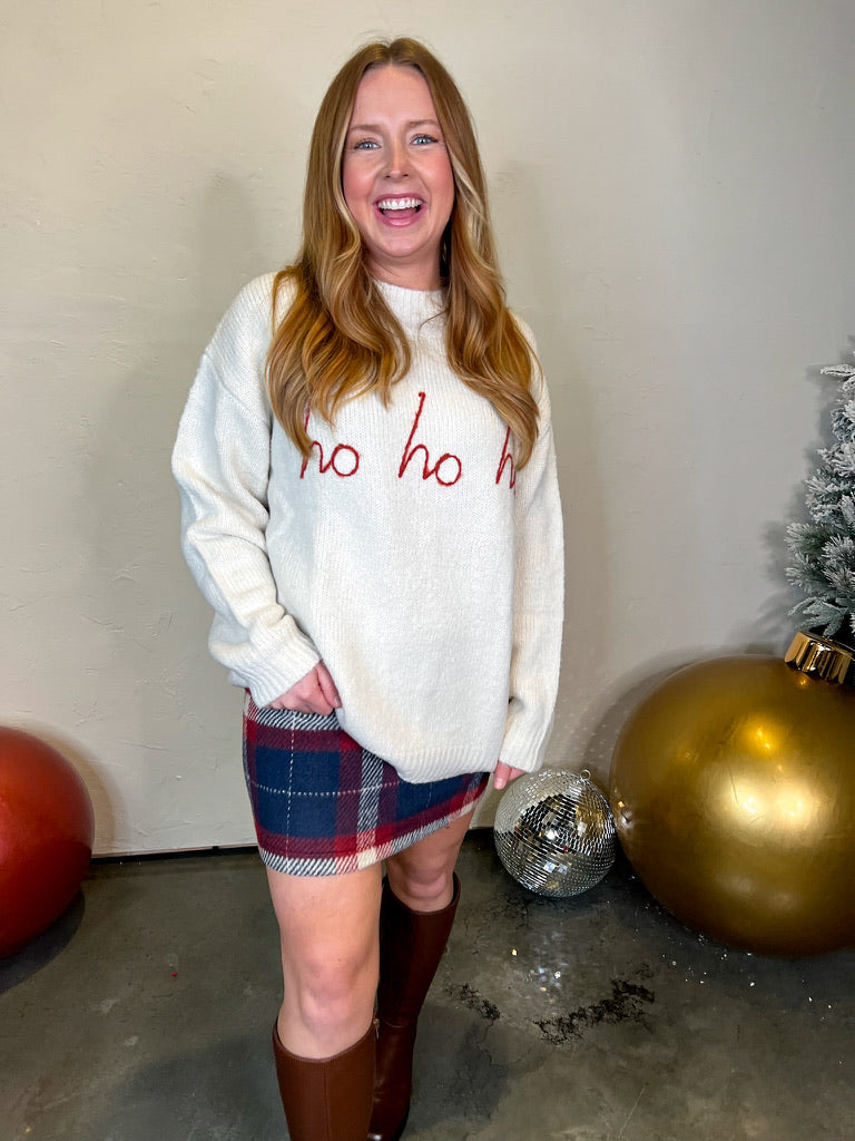 Ho Ho Ho Mock Neck - White/Red