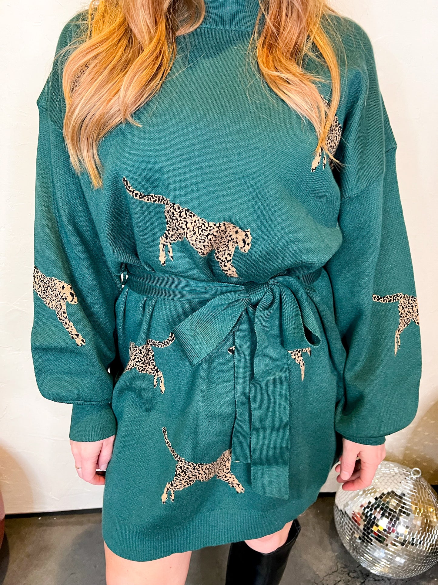 Race Ya Cheetah Sweater Dress - Emerald