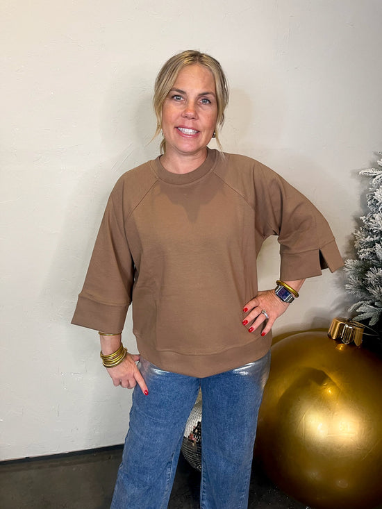 Shea Raglan 3/4 Sleeve Pullover - Brown