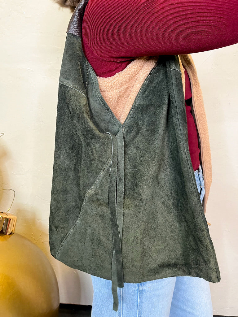 Brooklyn Suede Shoulder Bag - Military Green