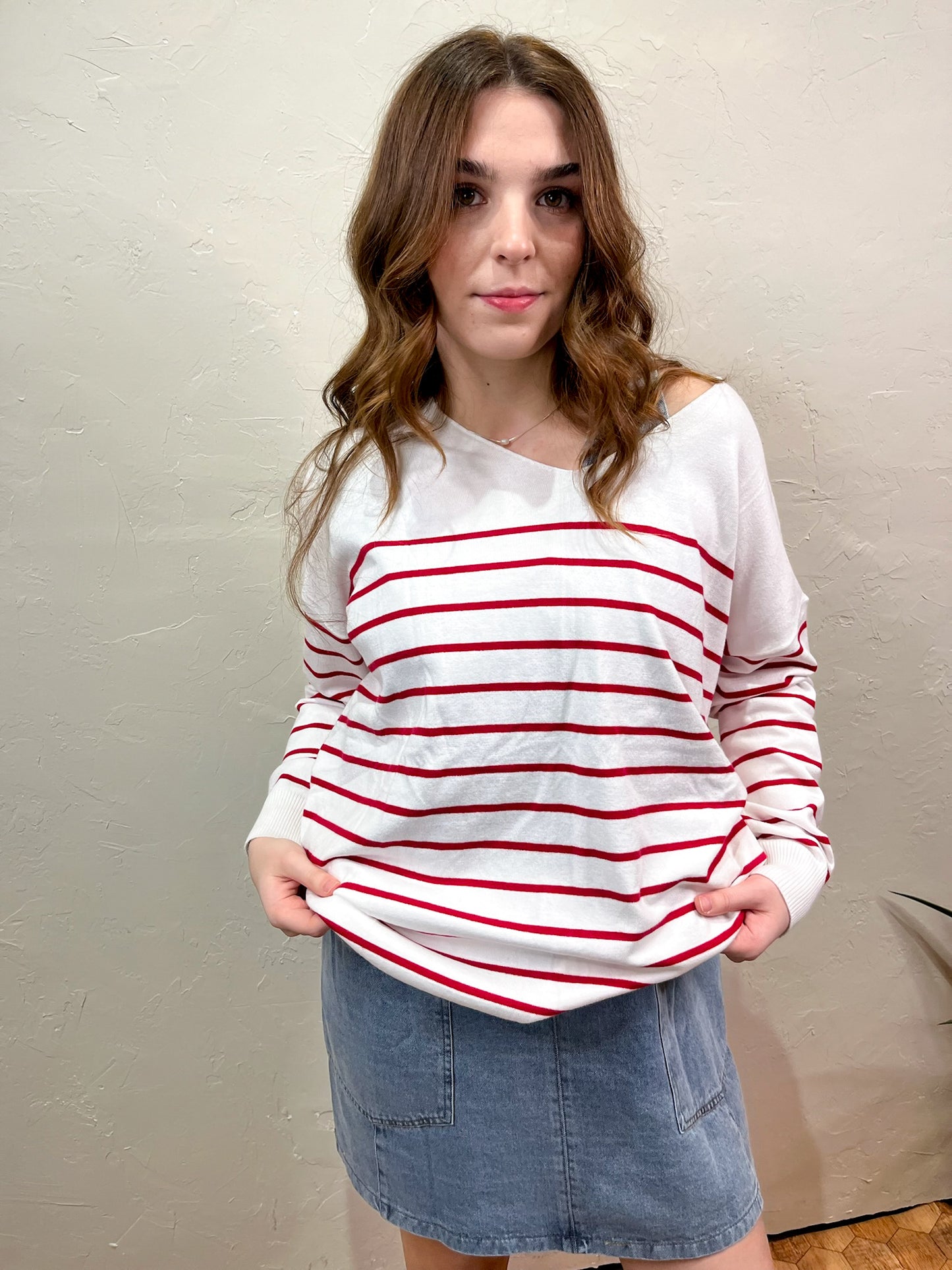 Happy Now Sweater - Ivory/Red