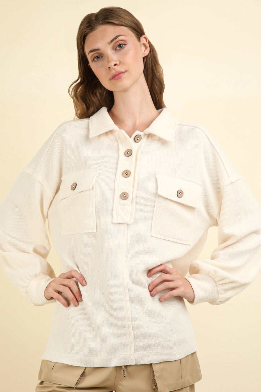 DoorBuster Collared Henley - Cream