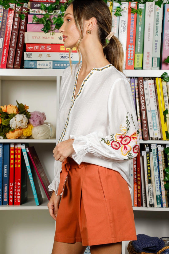 Getaway Embroidered Blouse - Revel Boutique