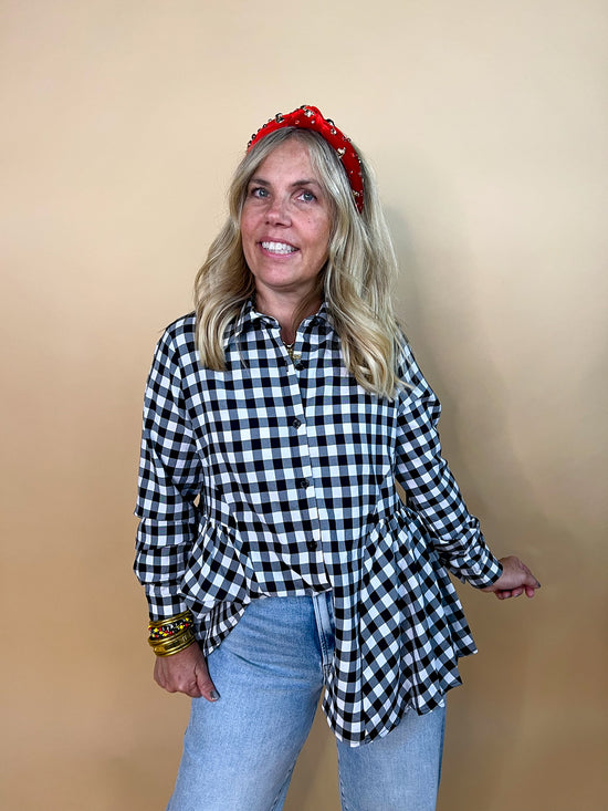 Mackenzie Black Gingham Button Down - Revel Boutique