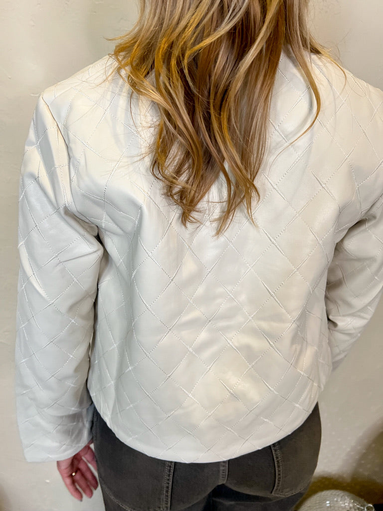 Crawford Quilted Faux Leather Jacket - Ivory