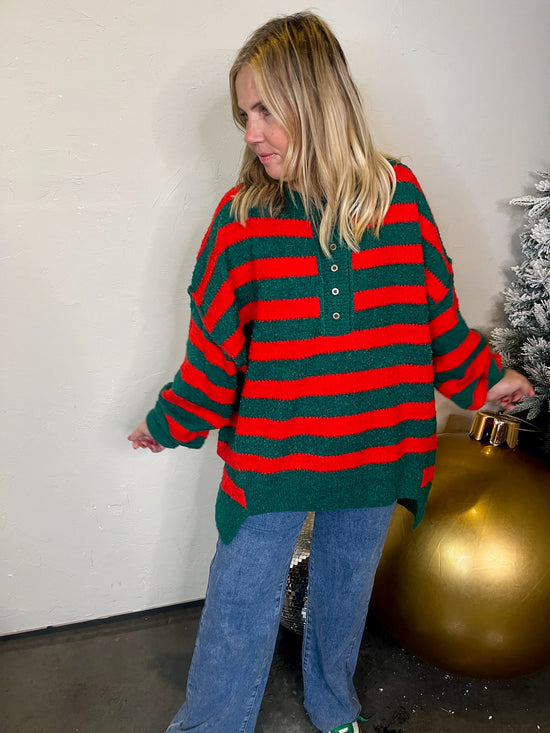 Holly Jolly Striped Henley Sweater