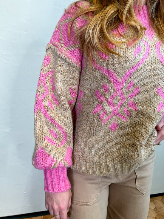 Elsa Sweater - Pink/Camel