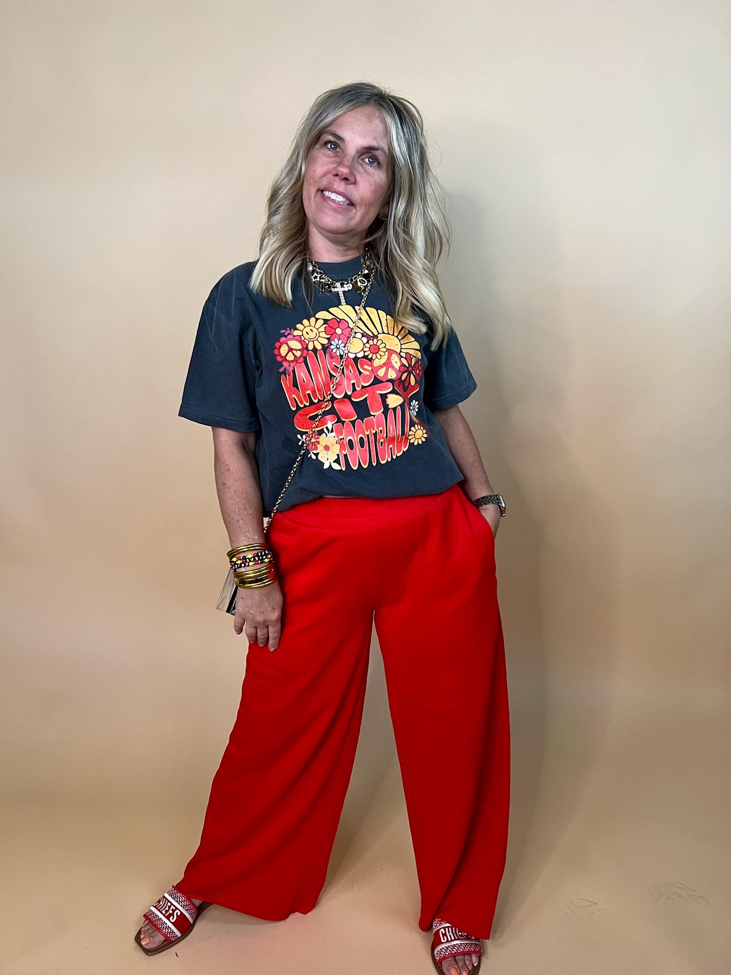 Watch Party Wide Leg Sweatpants - Red