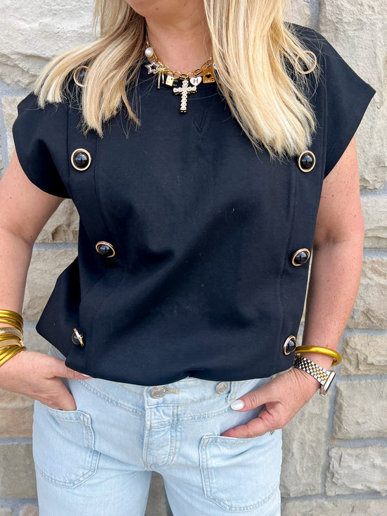 Colonel Button Top - Black - Revel Boutique