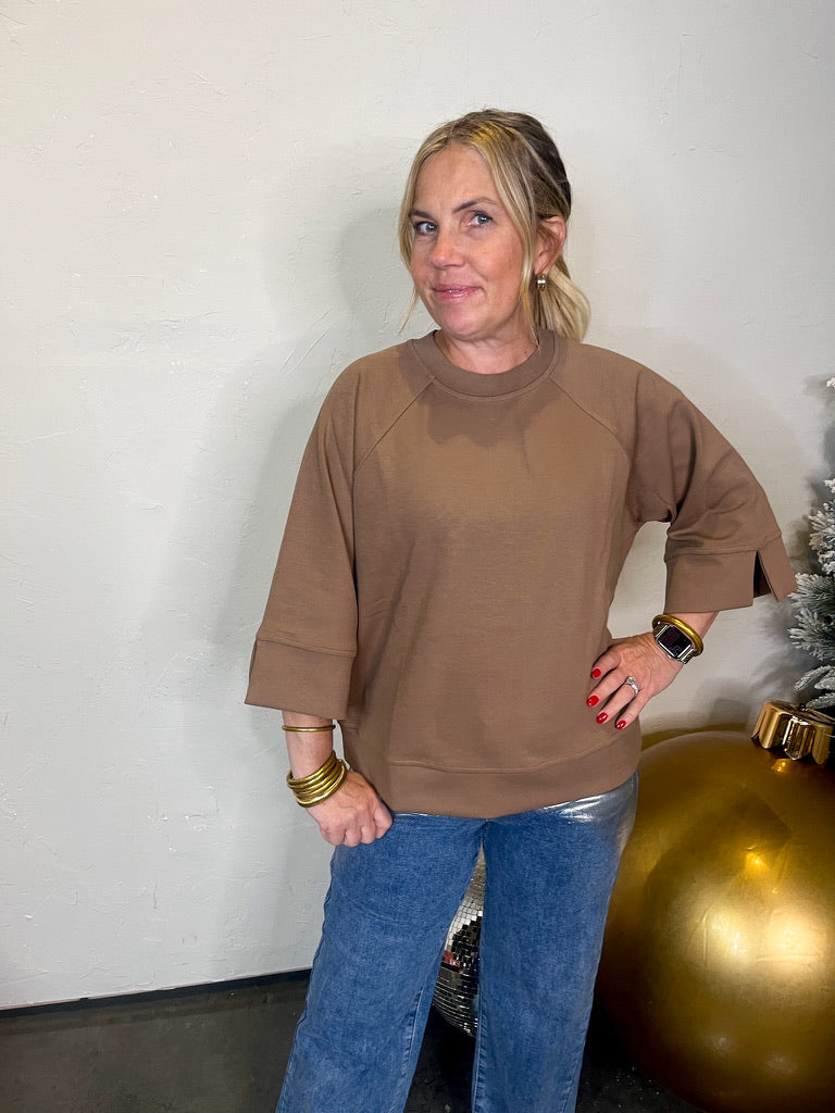 Shea Raglan 3/4 Sleeve Pullover - Brown