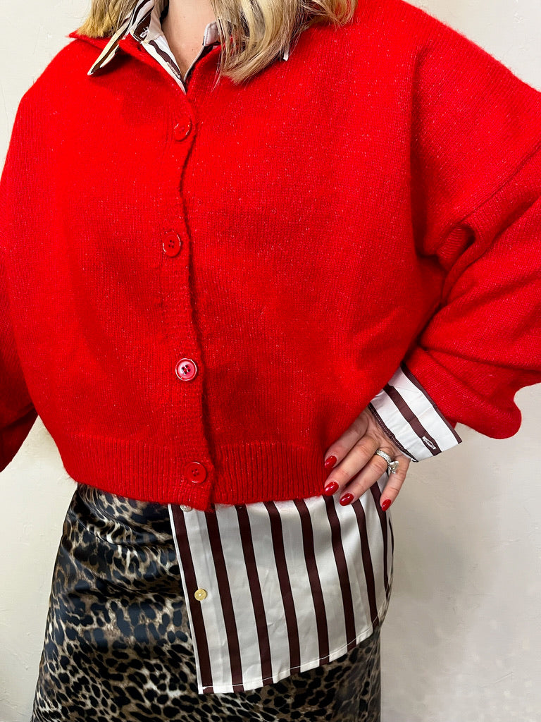 Charlotte Collared Cardigan - Red